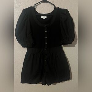 MARBLE Black Button-Front Romper with Gold Accent